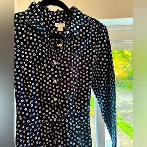 Jcrew size 4 long-sleeved shirt dress. Navy with white flowers and Waist tie